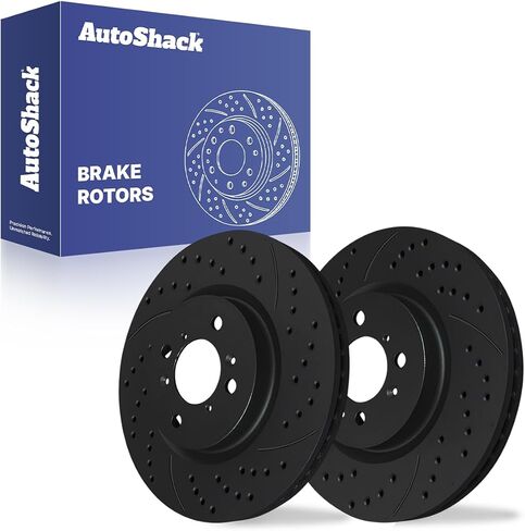 Autoshack Black Hat حفر ودوارات فرامل متداول من طقم استبدال دوار الفرامل الأمامي لـ Acura Integra El 1990-2005 Honda Civic 1994-1997 Civic Del Sol 2007-2014 FIT 2010-2014 Insight FWD PR4297LR in Kuwait