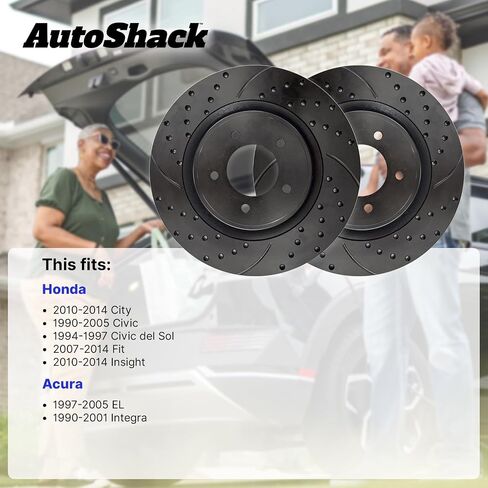 Autoshack Black Hat حفر ودوارات فرامل متداول من طقم استبدال دوار الفرامل الأمامي لـ Acura Integra El 1990-2005 Honda Civic 1994-1997 Civic Del Sol 2007-2014 FIT 2010-2014 Insight FWD PR4297LR in Kuwait