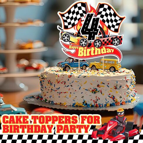 Maitys Race Car الخامس كعكة عيد الميلاد Topper سباق السيارات موضوع عيد ميلاد لحفلات الحفلات مراجعة in Kuwait