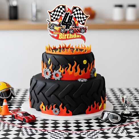 Maitys Race Car الخامس كعكة عيد الميلاد Topper سباق السيارات موضوع عيد ميلاد لحفلات الحفلات مراجعة in Kuwait