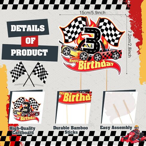 Maitys Race Car الخامس كعكة عيد الميلاد Topper سباق السيارات موضوع عيد ميلاد لحفلات الحفلات مراجعة in Kuwait
