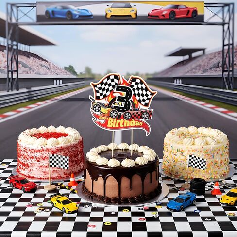 Maitys Race Car الخامس كعكة عيد الميلاد Topper سباق السيارات موضوع عيد ميلاد لحفلات الحفلات مراجعة in Kuwait