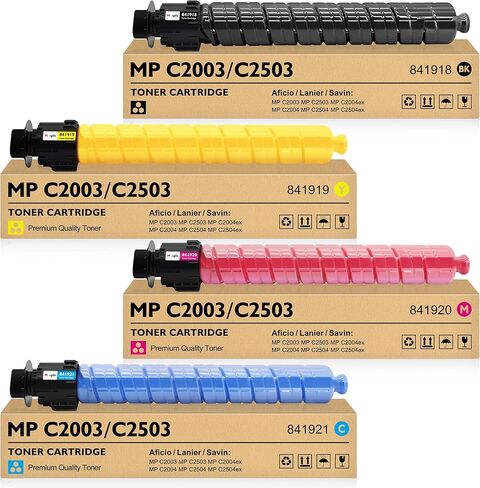 MP C2003 C2503 Toner Cartridge High Liend Replace for Ricoh C2003 C2503 841918 841921 841920 841919 for Lanier Savin MP C2503 C2003 C2004 C2504 (4 Pack ، Black Cyan Magenta Yellow) in Kuwait