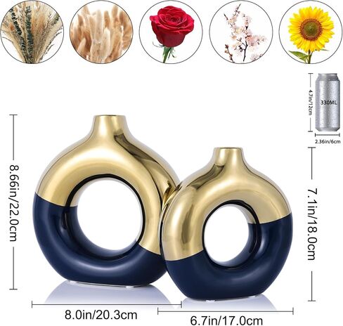 Terracotta Vase Decor Donut Vase Set of 2 - Circle Hollow Vase, Modern Matte Ceramic Vase for Entryway Living Room Bedroom Dining Table Centerpiece Office Home Decor in Saudi Arabia