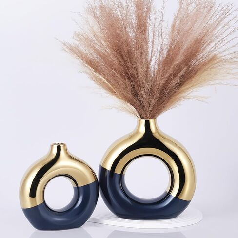 Terracotta Vase Decor Donut Vase Set of 2 - Circle Hollow Vase, Modern Matte Ceramic Vase for Entryway Living Room Bedroom Dining Table Centerpiece Office Home Decor in Saudi Arabia