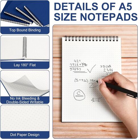 6 PCS DOT GRID Notebook 8.3'x 5.8 '' Top Spiral Notebook A5 size bullet paper paper dot dot journal 140 pages spiral sports for رسم رسم مكتب كتابة المكتب المدرسي (الأسود) in Saudi Arabia
