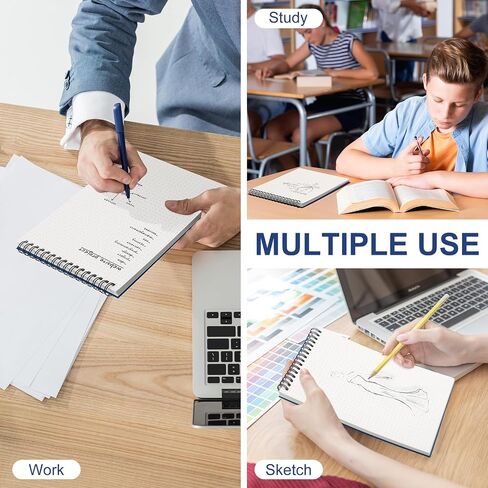6 PCS DOT GRID Notebook 8.3'x 5.8 '' Top Spiral Notebook A5 size bullet paper paper dot dot journal 140 pages spiral sports for رسم رسم مكتب كتابة المكتب المدرسي (الأسود) in Saudi Arabia