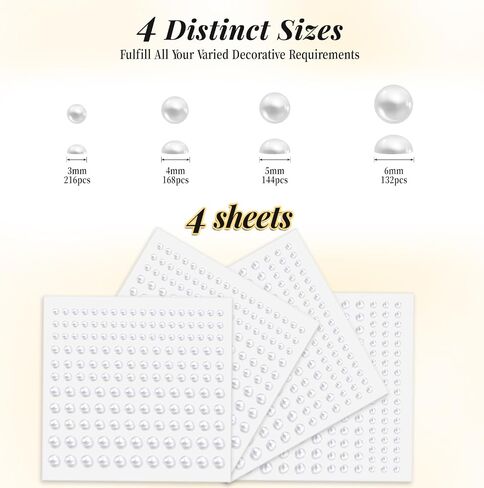 Pearl Stickers Self Adhesive Hair Pearls Gem White Jewel Sticker for Making Hair Decor Face,Body, Nail, Phone Art Craft Scrapbooking Embellishments Assorted Size 3mm/4mm/5mm/6mm (165) in Saudi Arabia
