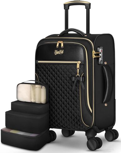 Carry On Luggage 22x14x9 Airline Approved, 20 Inch Softside Suitcase with 4 Pcs, Lightweight Luggage for Women with TSA Lock and 4 Spinner Wheels, Soft Side Carry-on Suitcases for Travel, Pink in Kuwait