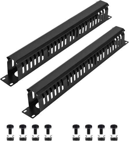 Manager Cable 1U Rack Mount ، 19 بوصة أفقي 24 فتحة قناة إصبع معدني مع غطاء - 4 حزمة لرفوف الخادم ، الأسود in Kuwait