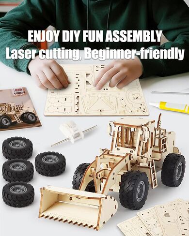 3D Wooden Puzzle for Adults, Excavator Wooden Mechanical Model Car Kits to Build, Brain Teaser Pull Back Truck Toys Birthday for Men Women (Excavator) in Saudi Arabia