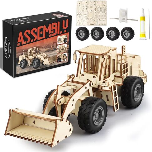 3D Wooden Puzzle for Adults, Excavator Wooden Mechanical Model Car Kits to Build, Brain Teaser Pull Back Truck Toys Birthday for Men Women (Excavator) in Saudi Arabia