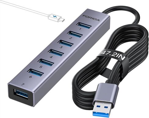 USB C to USB HUB ، 8 منافذ USB 3.0 فاصل مع 7 منافذ بيانات USB 3.0 ، محول USB سبيكة الألومنيوم مع منفذ الطاقة USB C 5V/3A للكمبيوتر المحمول والمزيد in Kuwait