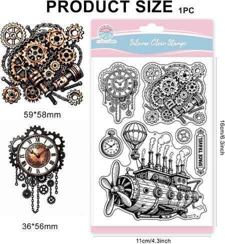 GLOBLELAND Vintage Steampunk Lady Gentleman Clear Stamps for Cards Making Mechanical Wing Key Clear Stamp Retro Gear Background Silicone Stamps for DIY Scrapbooking Photo Album Decor in Saudi Arabia