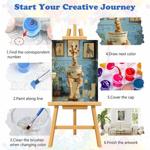 Meiyuda Giraffe Paint بواسطة أرقام أرقام ، الزرافة في طلاء حوض الاستحمام بأرقام للمبتدئين للبالغين ، حيوانات مضحكة DIY Painting Acrylic Aivan in Kuwait