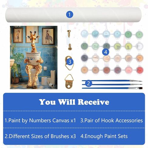 Meiyuda Giraffe Paint بواسطة أرقام أرقام ، الزرافة في طلاء حوض الاستحمام بأرقام للمبتدئين للبالغين ، حيوانات مضحكة DIY Painting Acrylic Aivan in Kuwait