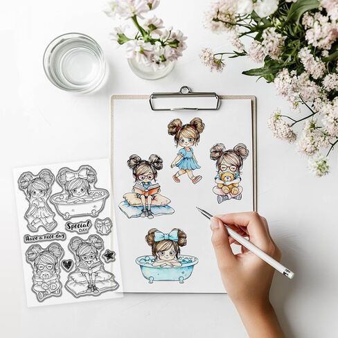 GLOBLELAND Working Woman Coffee Clear Stamp for Scrapbooking Fashion Lady Silicone Stamps Elite Woman Transparent Stamp for Card Making DIY Embossing Journaling in Saudi Arabia