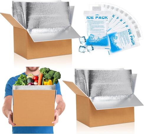 Honoson 4 Pack Thermal Insulated Shipping Boxes with Aluminum Foil Liner and Reusable Ice Pack for Shipping Big Cold Pack Cooler Boxes for Mailing Moving Hot Frozen Food, 12'' x 5.5'' x 7.5'' in Saudi Arabia
