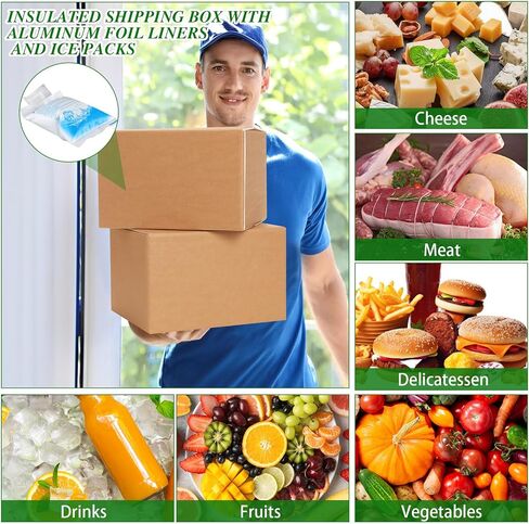Honoson 4 Pack Thermal Insulated Shipping Boxes with Aluminum Foil Liner and Reusable Ice Pack for Shipping Big Cold Pack Cooler Boxes for Mailing Moving Hot Frozen Food, 12'' x 5.5'' x 7.5'' in Saudi Arabia