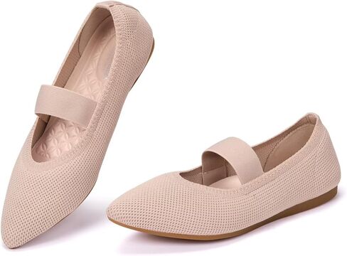 Frank Mully Womens Knit Flats Pointed-Toe Shoes with Elastic Straps Ballerina Flat Shoes for Women Dressy in Kuwait