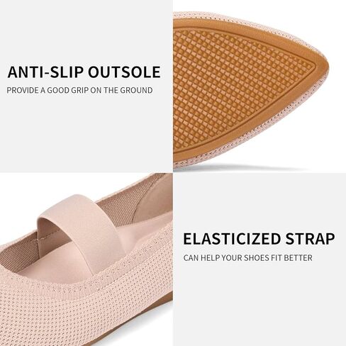 Frank Mully Womens Knit Flats Pointed-Toe Shoes with Elastic Straps Ballerina Flat Shoes for Women Dressy in Kuwait
