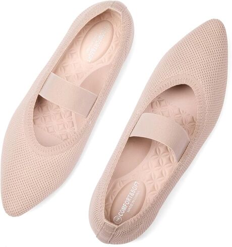 Frank Mully Womens Knit Flats Pointed-Toe Shoes with Elastic Straps Ballerina Flat Shoes for Women Dressy in Kuwait