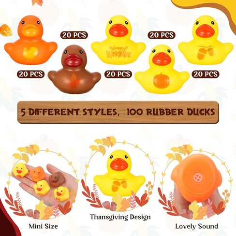 DEEKIN 100 Pcs Thanksgiving Rubber Duck Bulk 1.57 Inch Float Rubber Ducks Small Shower Rubber Duck Mini Turkeys for Baby Shower Fall Party in Saudi Arabia