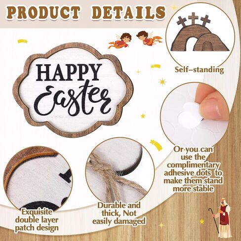 Amyhill 17 Pcs He is Risen Easter Tiered Tray Decor Farmhouse Jesus Tomb Tray Decor Farmhouse Christian Religious Easter Wooden Sign Decorations for Home Indoor Rustic Decorations in Saudi Arabia