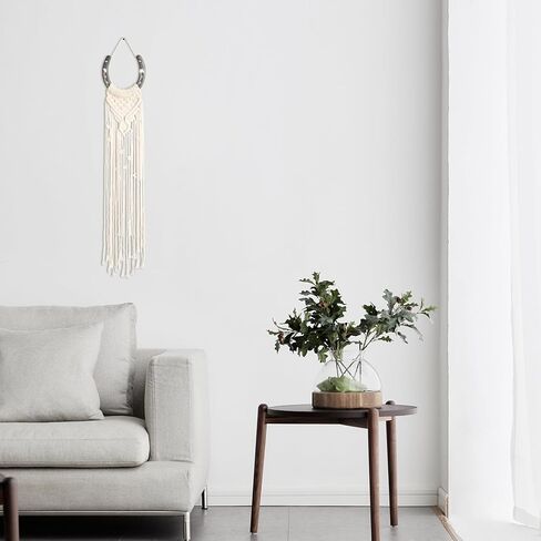 Macrame Equestrian Wall Hanging, Handmade Equestrian Themed Wall Art Decoration, Horseshoe Macrame Wall hanging, Boho Decor Horse Lover Decor (White A) in Kuwait