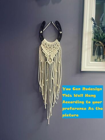 Macrame Equestrian Wall Hanging, Handmade Equestrian Themed Wall Art Decoration, Horseshoe Macrame Wall hanging, Boho Decor Horse Lover Decor (White A) in Kuwait