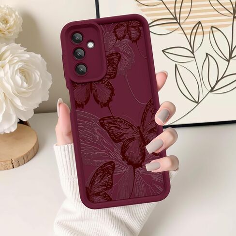بالنسبة لحالة Samsung Galaxy A16 5G ، تصميم نمط الفراشة الإبداعي للنساء الفتاة ، غطاء الهاتف الناعم لمكافحة الصدمات المضاد للخلع لـ Galaxy A16 (Burgundy Red Butterfly) in Saudi Arabia