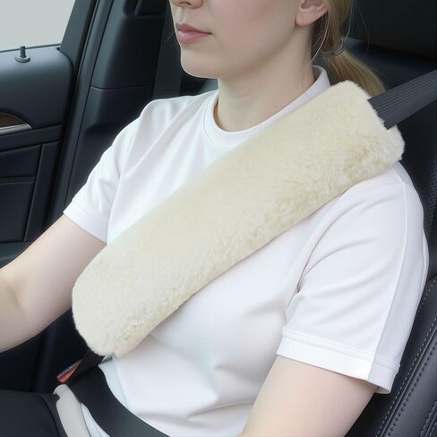 [2025 Upgraded] Aegis Cover Sheepskin Seat Belt Cover, Premium Australian Merino Wool Padding, Ultra-Soft & Durability, 0.5" Thick Seat Belt Pads, Universal Fit for Car, Truck, SUV 2Pack (Cream) in Saudi Arabia