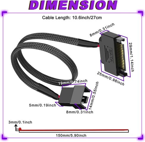 2pcs 15 دبوس SATA إلى 4 PC مروحة محول طاقة محول الكابل in Kuwait