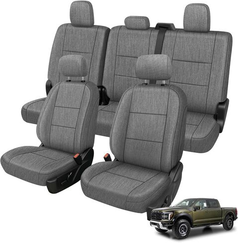 Front and Rear Seat Cover Compatible with 2015-2025 Ford F-150 2017-2025 F250/F350/F450 Crew Cab, Heavy Duty Cationic Linen Fabric Seat Protector, Charcoal in Kuwait
