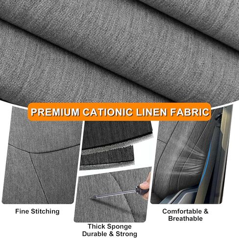 Front and Rear Seat Cover Compatible with 2015-2025 Ford F-150 2017-2025 F250/F350/F450 Crew Cab, Heavy Duty Cationic Linen Fabric Seat Protector, Charcoal in Kuwait