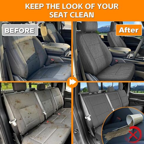 Front and Rear Seat Cover Compatible with 2015-2025 Ford F-150 2017-2025 F250/F350/F450 Crew Cab, Heavy Duty Cationic Linen Fabric Seat Protector, Charcoal in Kuwait