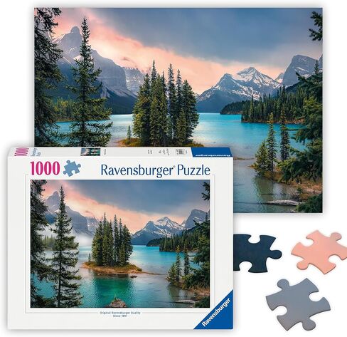 Ravensburger - Maligne Lake ، Canada - أحذية بانوراما 1000 قطعة - تتميز بالجبال المذهلة ، والمياه الزاهية ، ودائمة الخضرة والمزيد - جودة متميزة - للألغاز - للألغاز للبالغين in Saudi Arabia