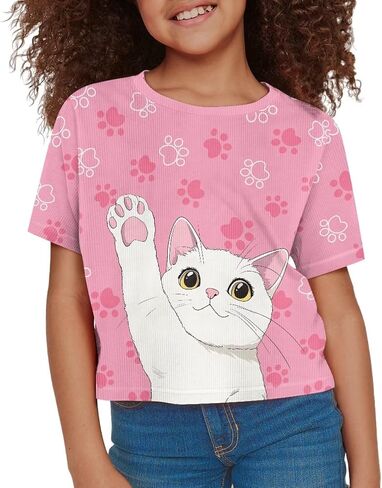 Cute Crop Tops for Girls Short Sleeve Summer T Shirts Fashion Graphic Tees Crew Neck Pullover Tee 5-14 Years in Kuwait