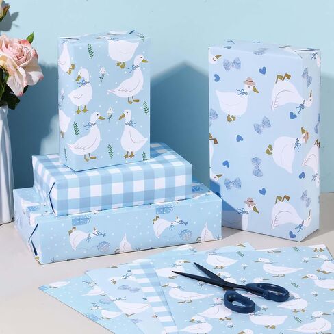 Pineraap 12 Sheets Goose Wrapping Paper, Farm Animal Gift Wrap Paper Cute Goose Gift Packing Paper Folded Flat for Birthday Party Baby Shower DIY Crafts, 19.7 x 27.6 Inch, Pink in Saudi Arabia