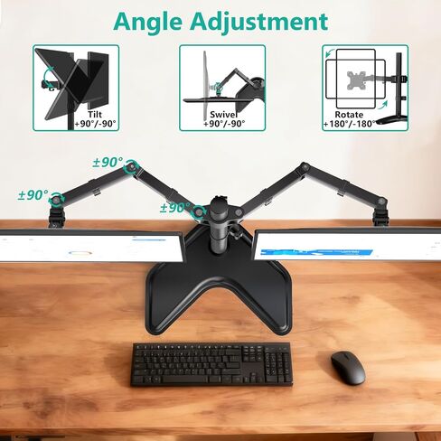 Wali Free Standing Dual Dual LCD Monitor Complable Complable Daby يناسب شاشتين حتى 27 بوصة ، 17.6 رطلاً. قدرة الوزن لكل ذراع (MF002LM) ، الأسود in Kuwait