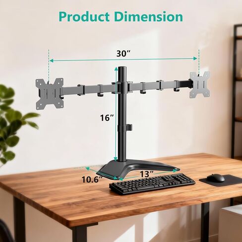 Wali Free Standing Dual Dual LCD Monitor Complable Complable Daby يناسب شاشتين حتى 27 بوصة ، 17.6 رطلاً. قدرة الوزن لكل ذراع (MF002LM) ، الأسود in Kuwait