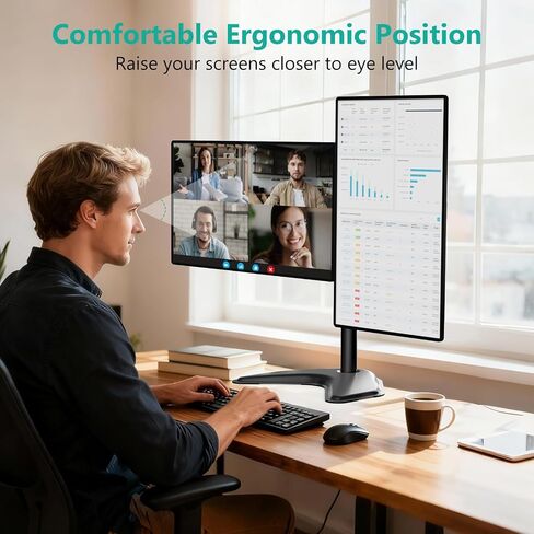 Wali Free Standing Dual Dual LCD Monitor Complable Complable Daby يناسب شاشتين حتى 27 بوصة ، 17.6 رطلاً. قدرة الوزن لكل ذراع (MF002LM) ، الأسود in Kuwait