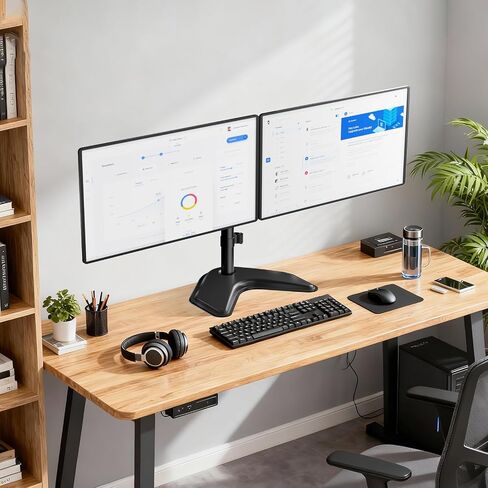 Wali Free Standing Dual Dual LCD Monitor Complable Complable Daby يناسب شاشتين حتى 27 بوصة ، 17.6 رطلاً. قدرة الوزن لكل ذراع (MF002LM) ، الأسود in Kuwait