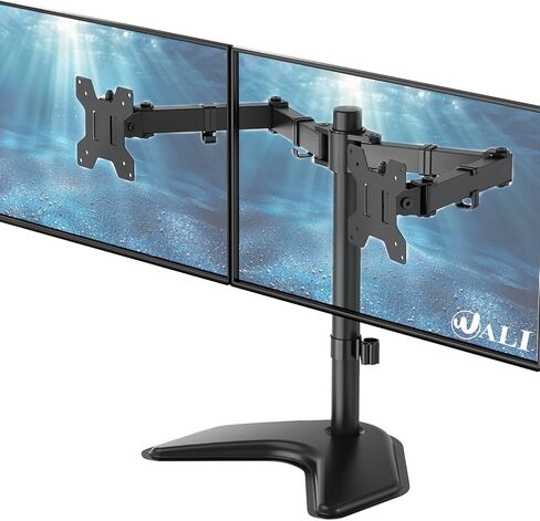Wali Free Standing Dual Dual LCD Monitor Complable Complable Daby يناسب شاشتين حتى 27 بوصة ، 17.6 رطلاً. قدرة الوزن لكل ذراع (MF002LM) ، الأسود in Kuwait