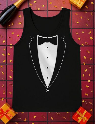 Tstars Printed Tuxedo Funny Tank Tops for Men Suit with Bow Tie Wedding Bachelor Party Halloween Costume Mens Tux Top in Saudi Arabia
