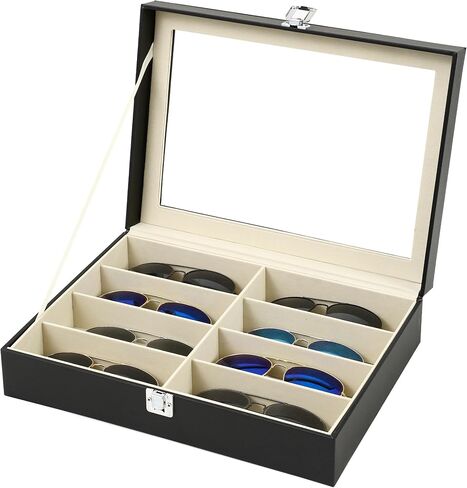 Homeanda Wooden Color 8 Grids Glasses Eyeglasses Case Sun Glasses Holder Eyewear Organizer Sunglasses Box Glasses Case Tray Glasses Display Showcase Organizer Jewelry Tray with Cover in Kuwait