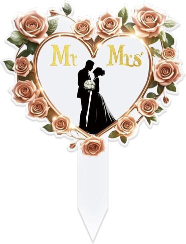 Mr and Mrs Wedding Cake Toppers - Moon-shaped Acrylic Bride and Groom Just Married Bridal Shower Wedding Toppers for Cake（2D) in Saudi Arabia