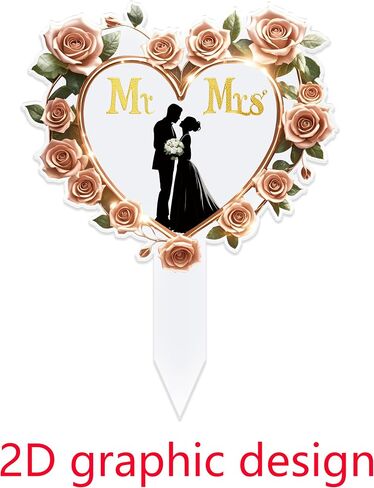 Mr and Mrs Wedding Cake Toppers - Moon-shaped Acrylic Bride and Groom Just Married Bridal Shower Wedding Toppers for Cake（2D) in Saudi Arabia