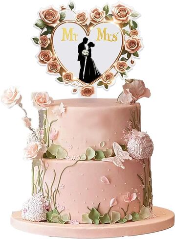 Mr and Mrs Wedding Cake Toppers - Moon-shaped Acrylic Bride and Groom Just Married Bridal Shower Wedding Toppers for Cake（2D) in Saudi Arabia