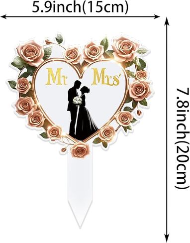 Mr and Mrs Wedding Cake Toppers - Moon-shaped Acrylic Bride and Groom Just Married Bridal Shower Wedding Toppers for Cake（2D) in Saudi Arabia